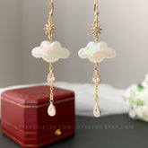 Cloud Earrings, Celestial Rain Cloud Earrings Dangle, Fun white Cloud long drop earrings